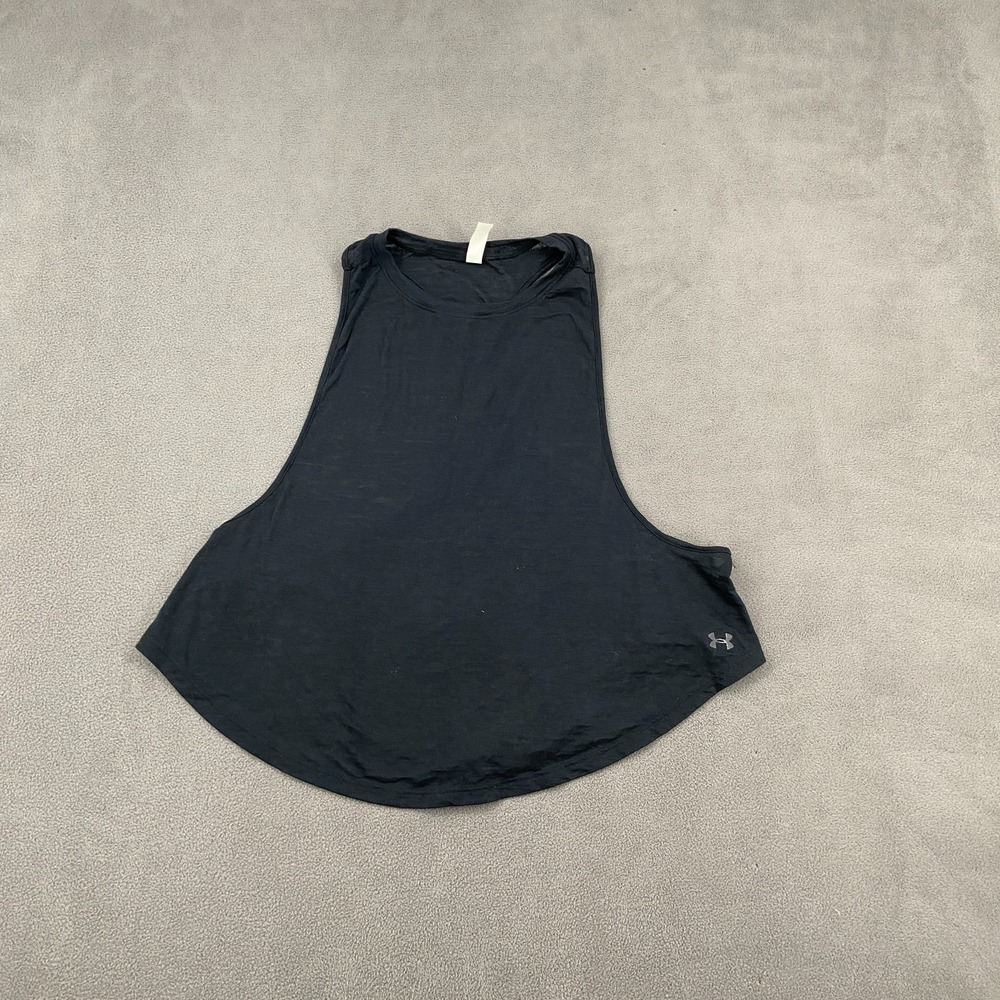 Under Armour Tank Top Womens Medium Black Loose Twist Back Muscle Fit Athletic